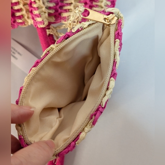 Bueno Pink and Cream Straw Tote With Coin Pouch NWT - Picture 5 of 6